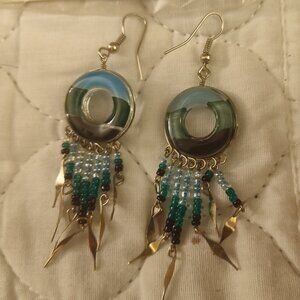 Beaded Dreamcatcher Pierced Earrings Blue Aqua NEW